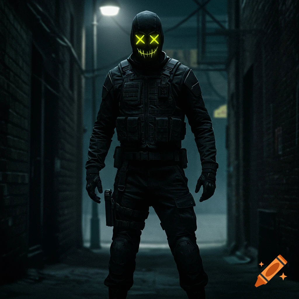 Vigilante in black with yellow mask
