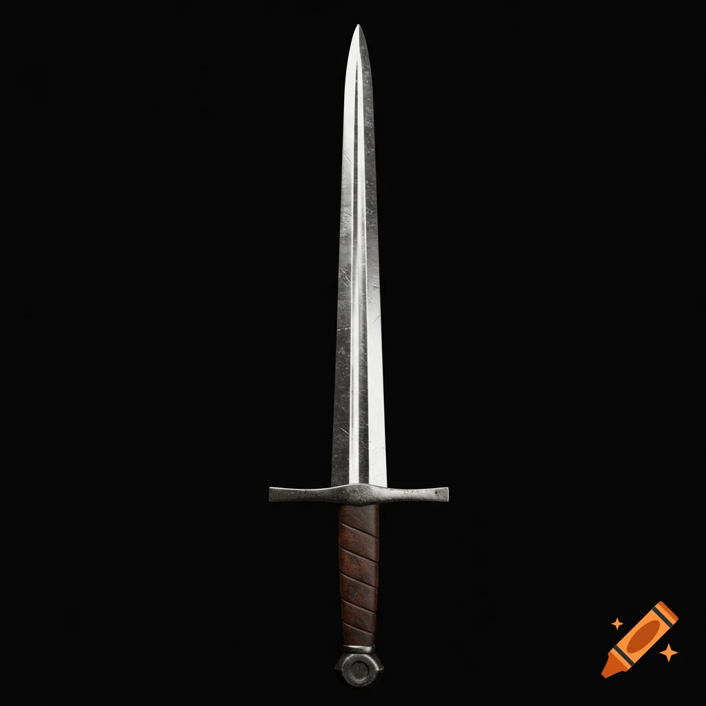 A photorealistic rendering of a single sword on a black background.