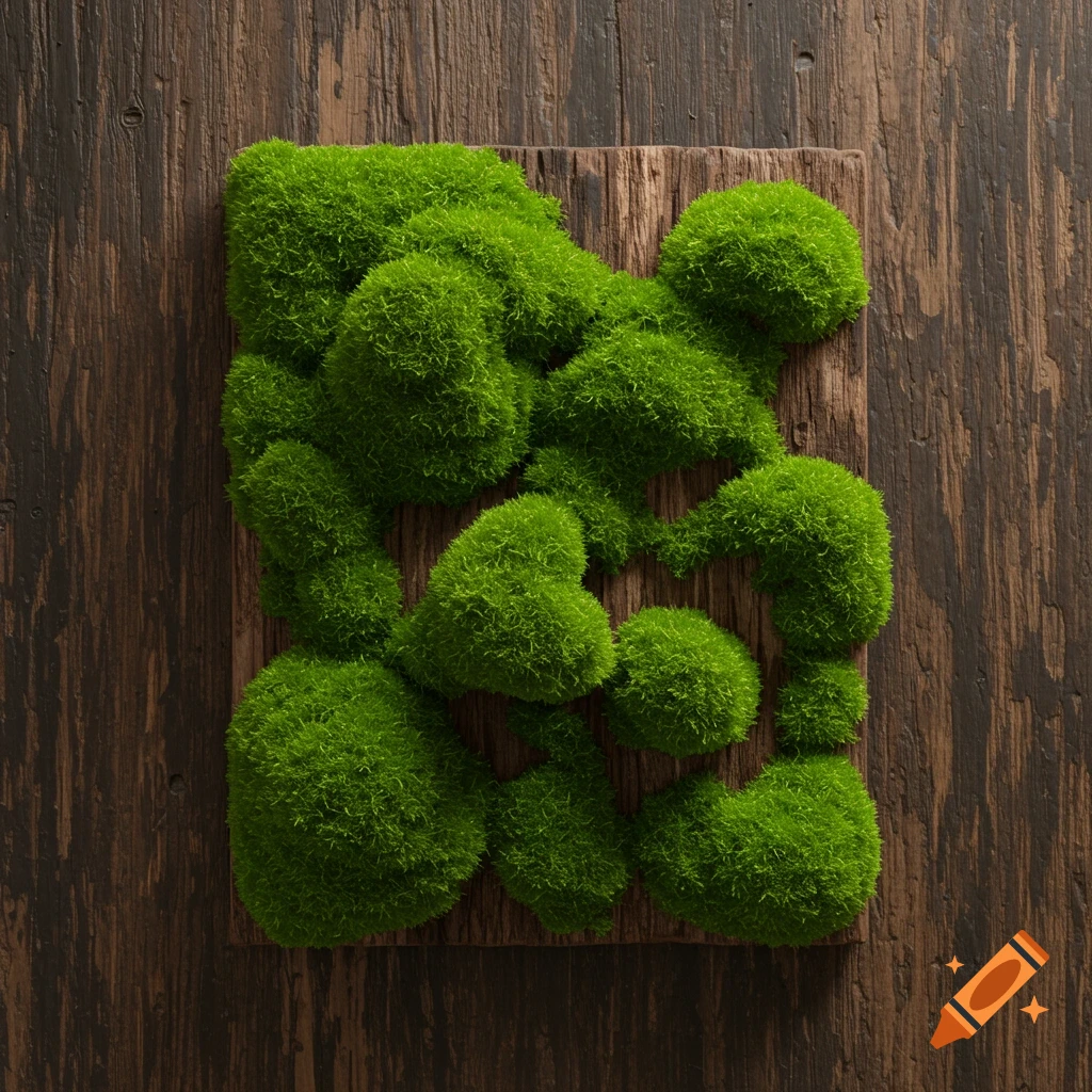 Closeup view of vibrant green moss growing on a textured wooden surface.