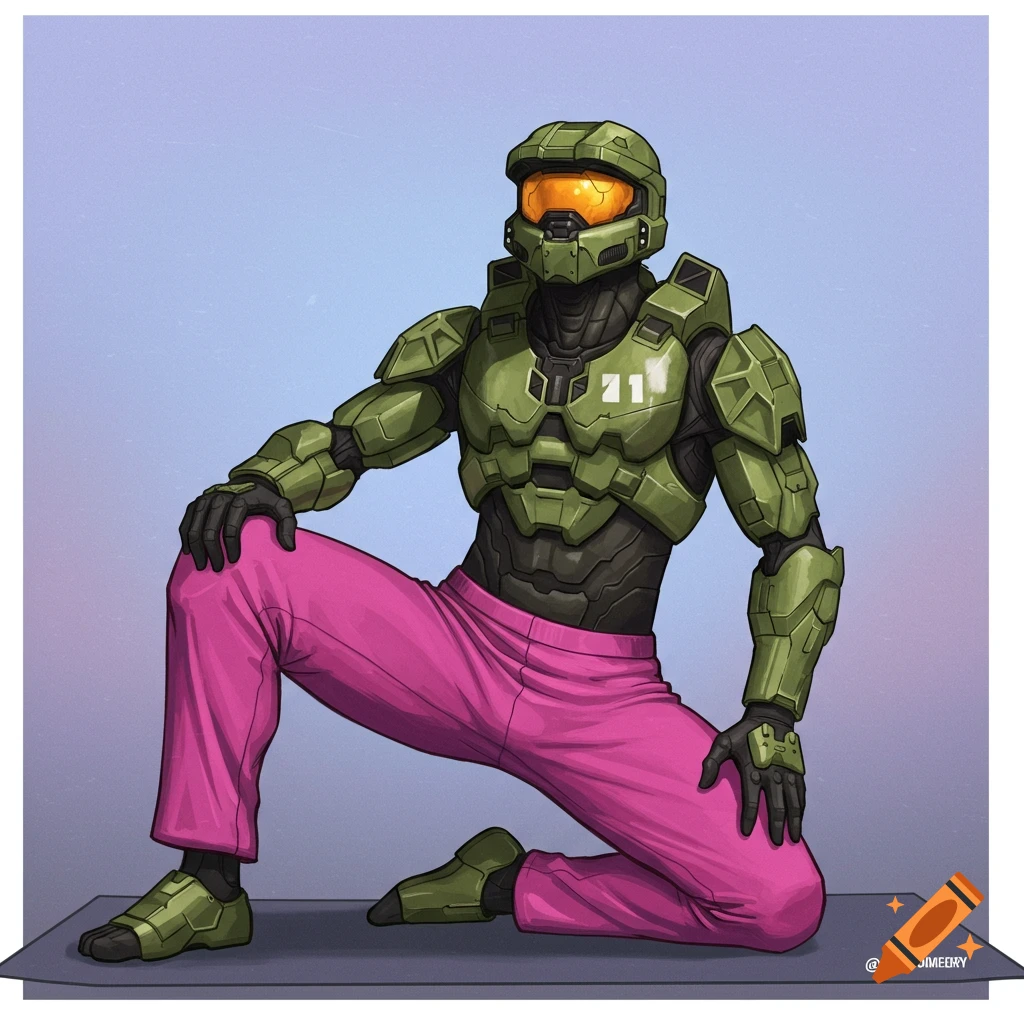 Master Chief in pink yoga pants posing