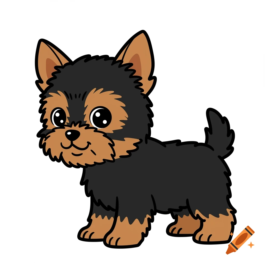 A cute cartoon illustration of a standing Yorkie puppy.