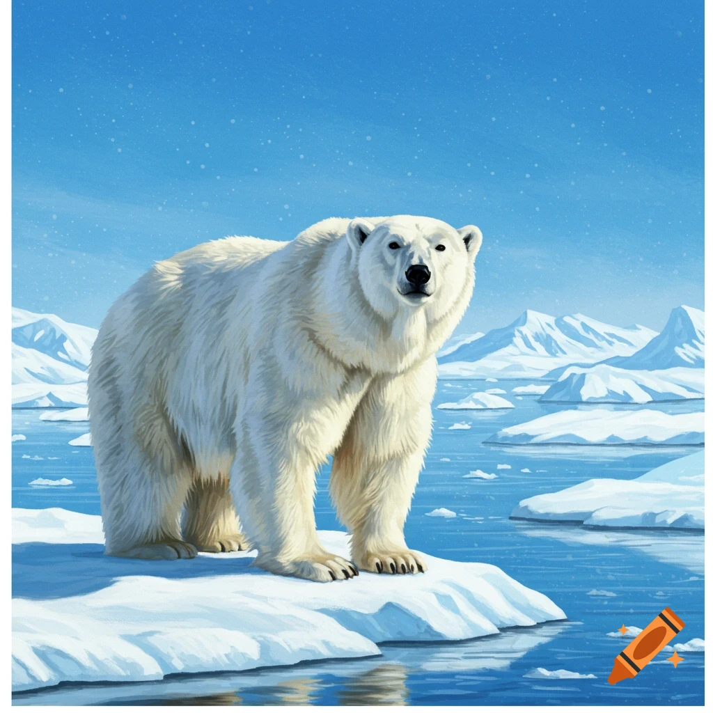 A polar bear standing on ice in the Arctic.