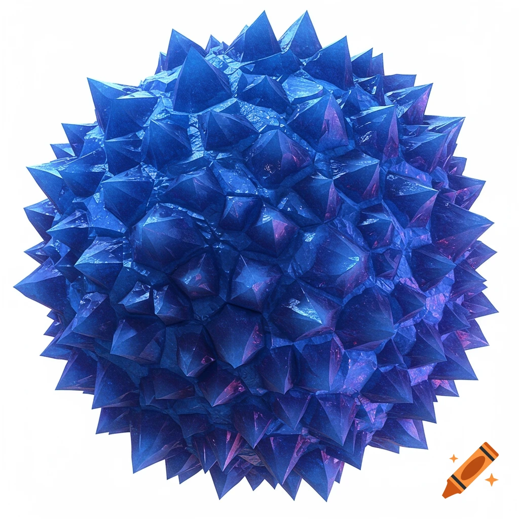 A spiky sphere made of blue crystals on a white background.