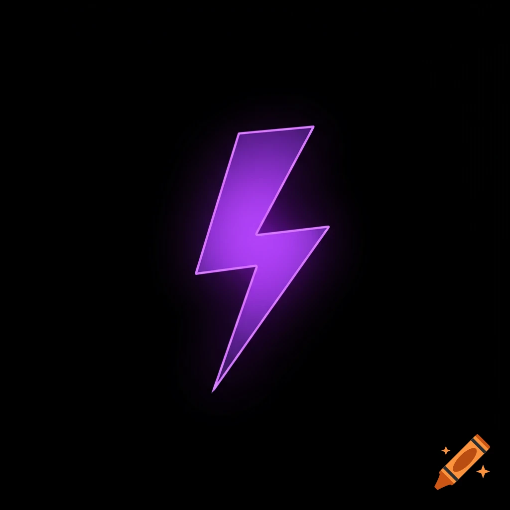 A glowing purple lightning bolt on a black background.