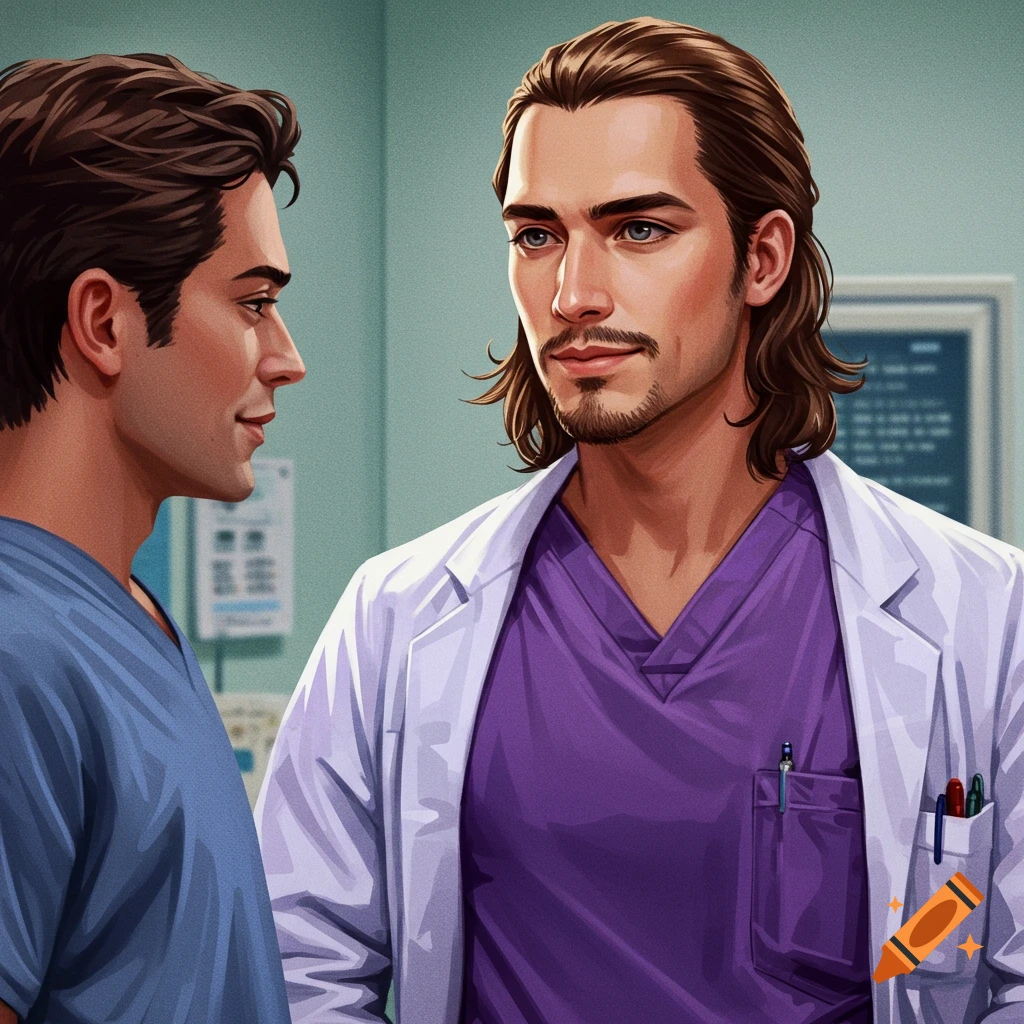 Two male doctors talking in a medical setting.