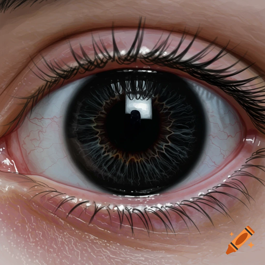 Close-up of a dark eye with long lashes.