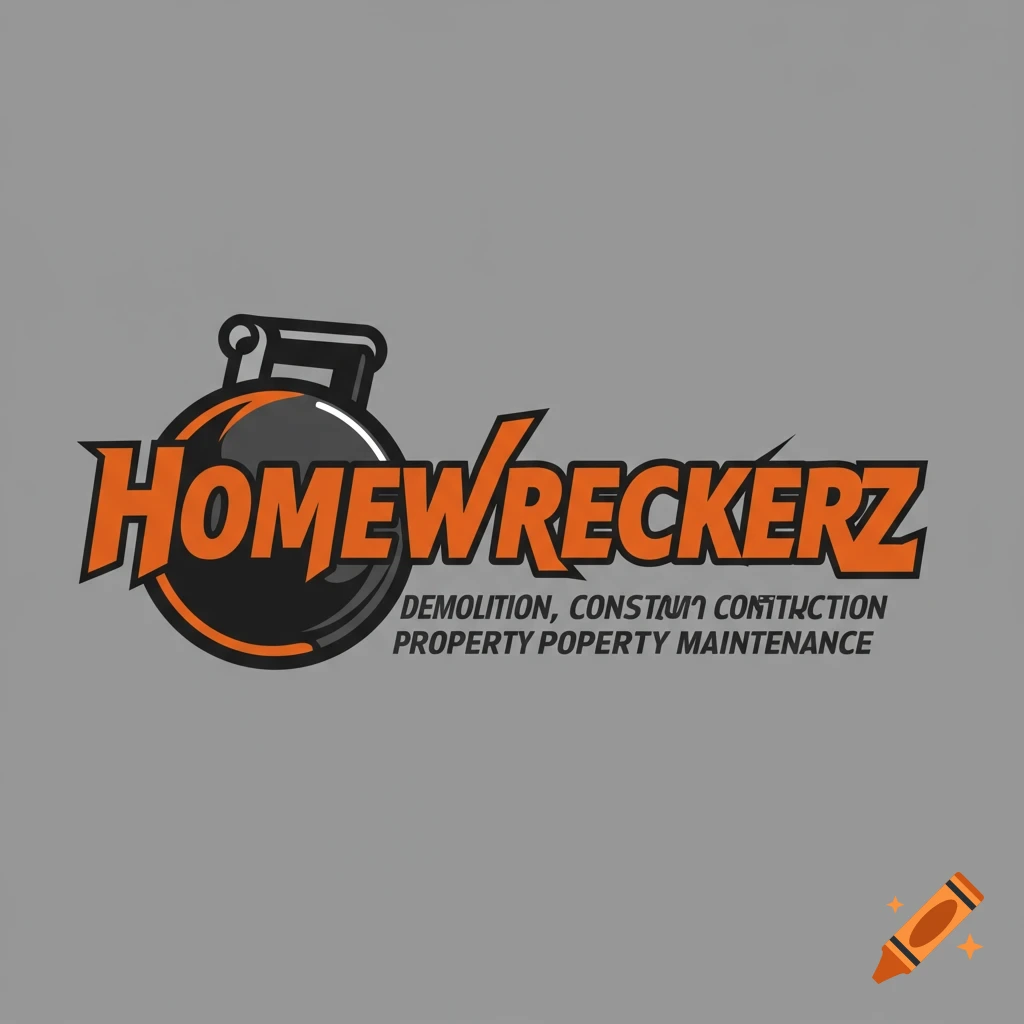 Logo for Homewreckerz featuring orange text and a wrecking ball graphic.