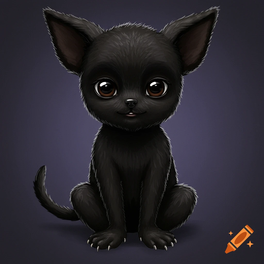 Cute black cartoon dog illustration with big eyes