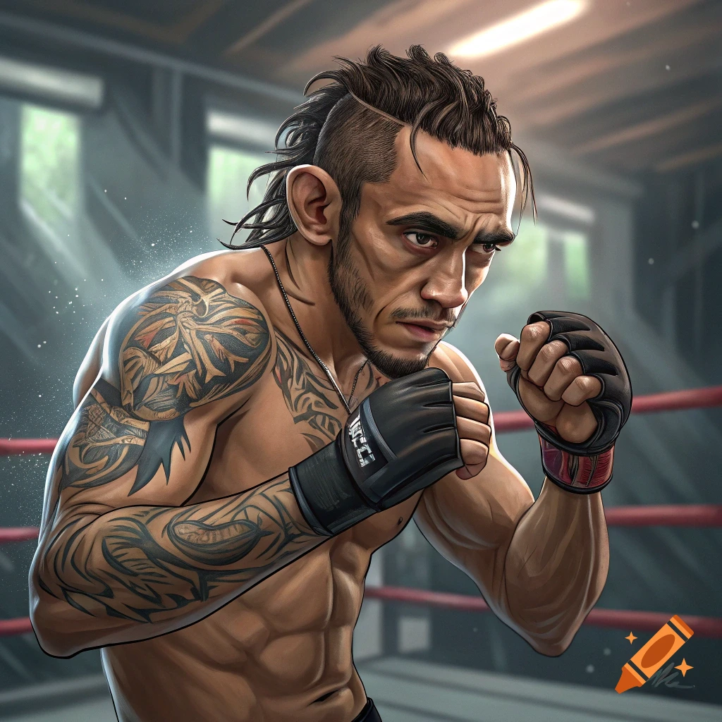 Stylized illustration of an MMA fighter in the ring
