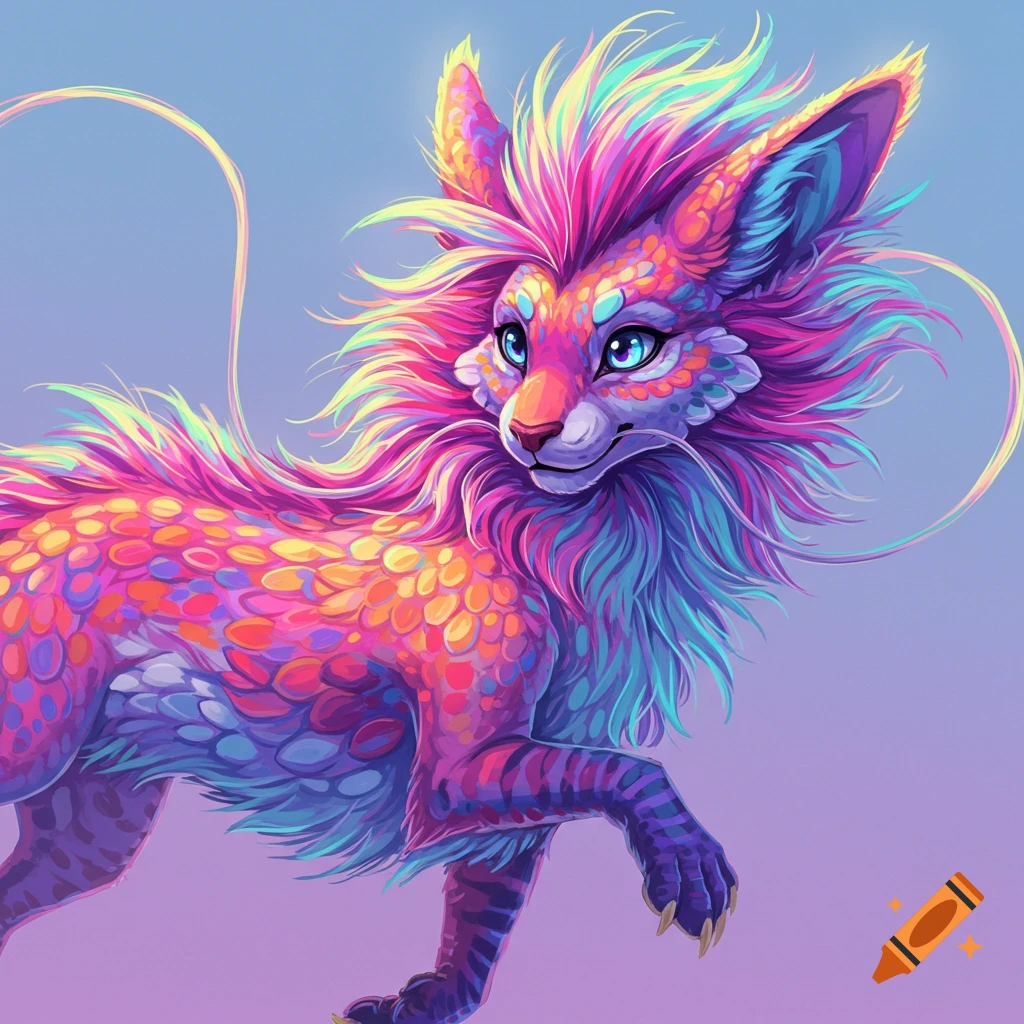 A colorful fantasy creature with scales and fur.