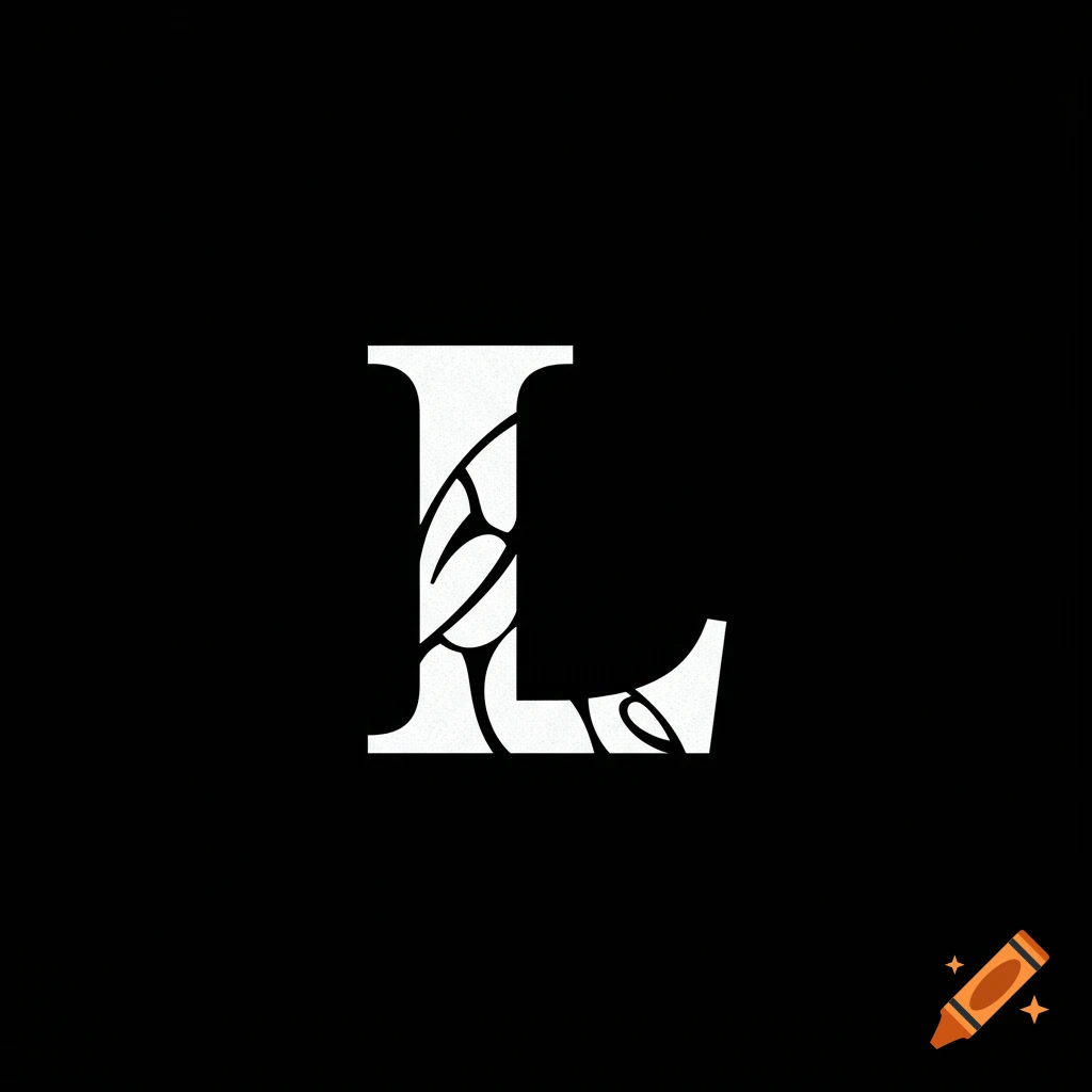 A white stylized letter L on a black background.