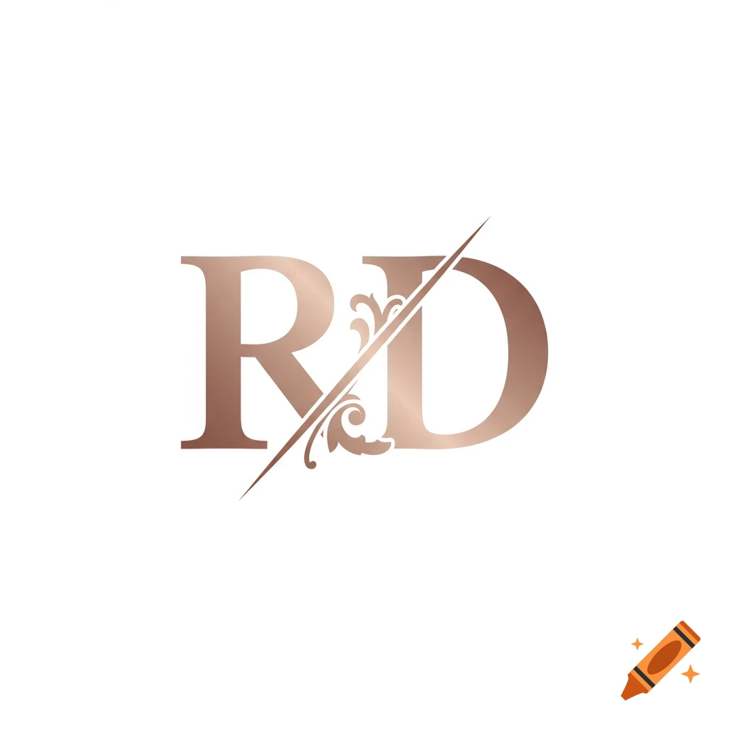 Rose gold logo with elegant letters RD