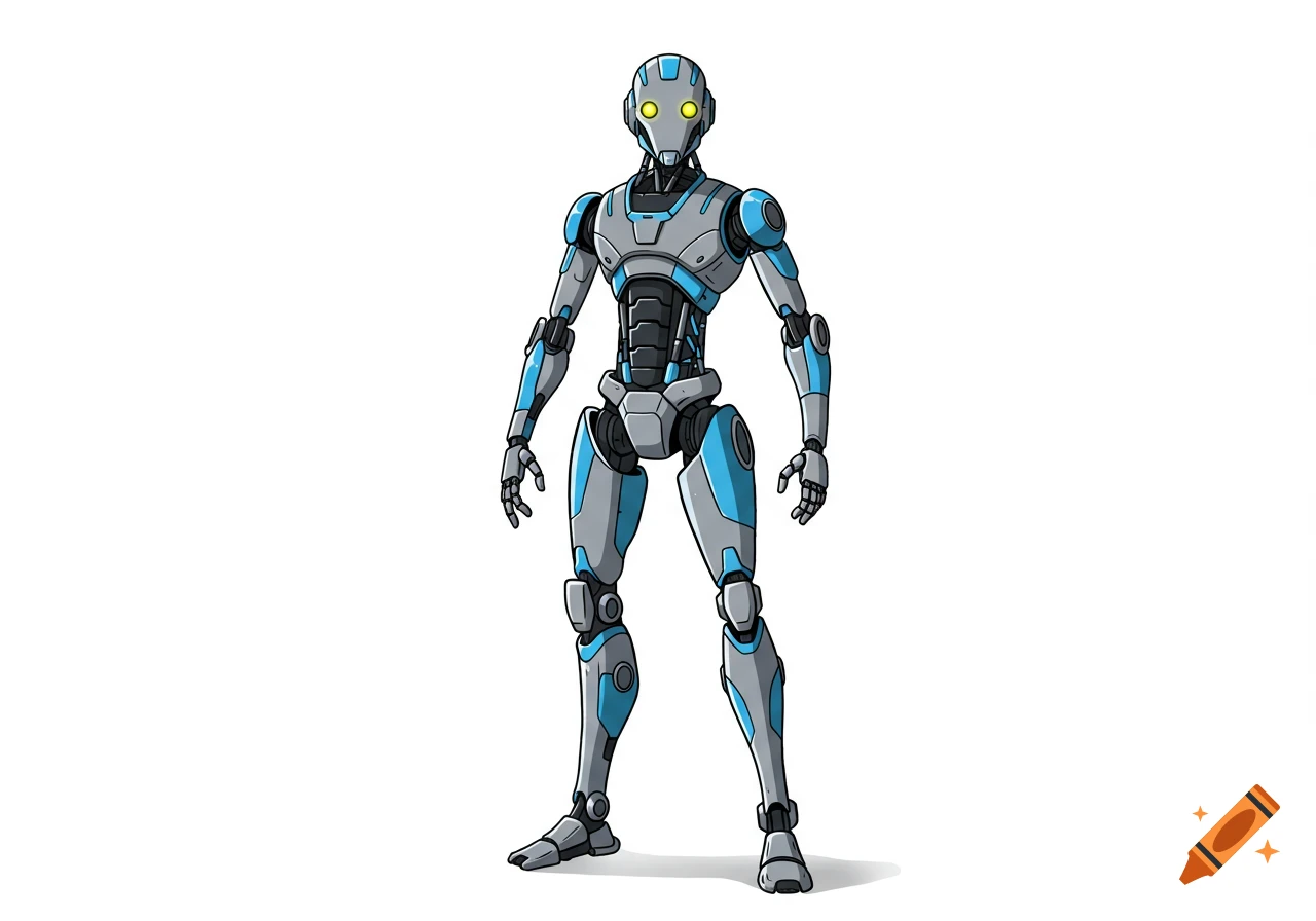 A full body vector graphic illustration of a humanoid robot standing.