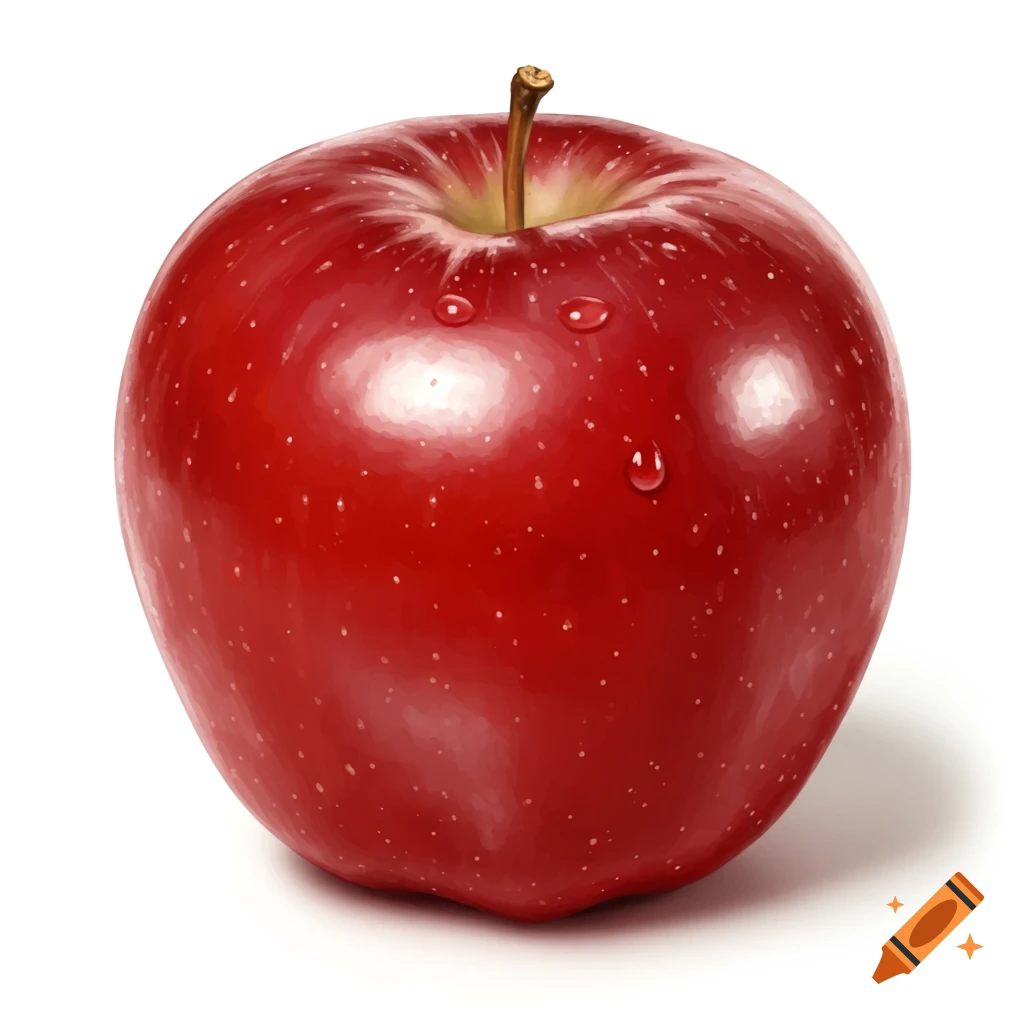 A red apple with water droplets on a white background.