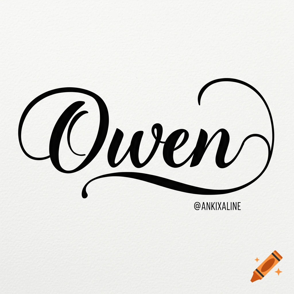 Black calligraphy of the name Owen on a white background.