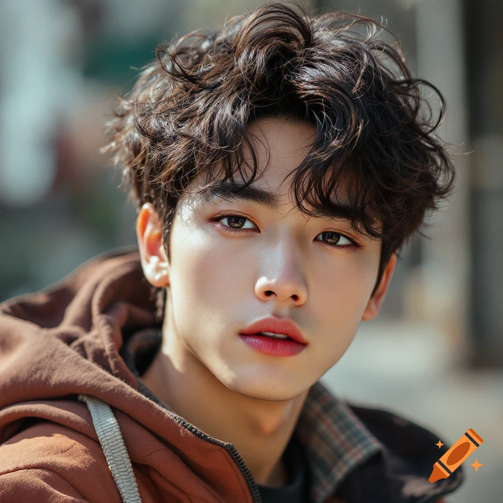 A close-up portrait of a young man in a brown hooded jacket.