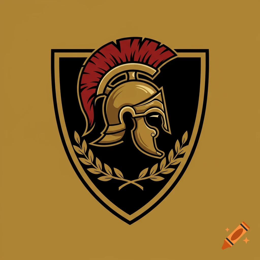 A logo featuring a Roman centurion helmet on a shield.