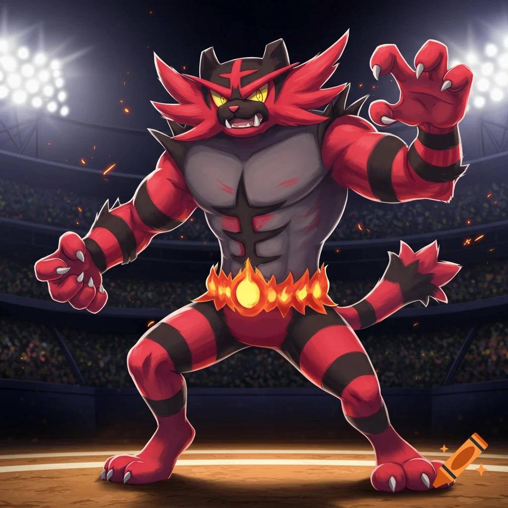 Incineroar in a stadium striking a pose