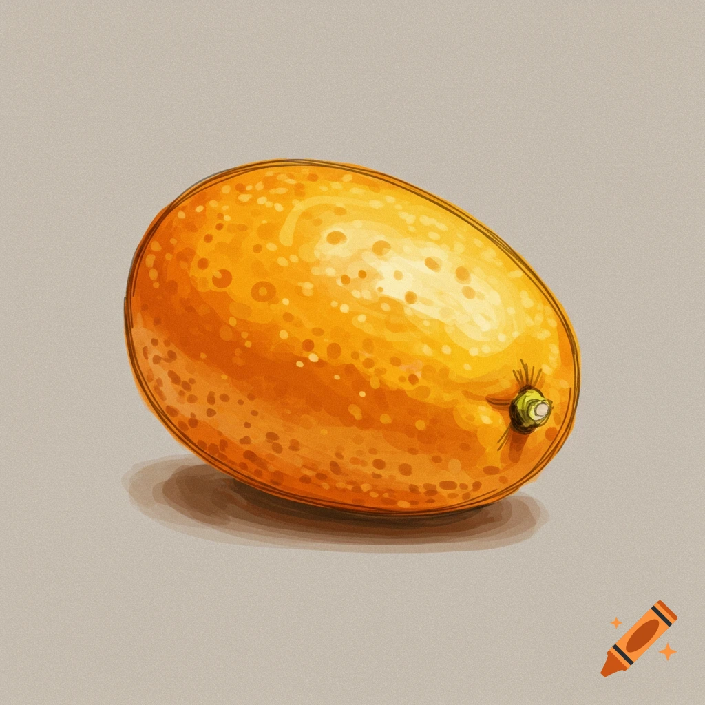 A single kumquat in a sketchy style.