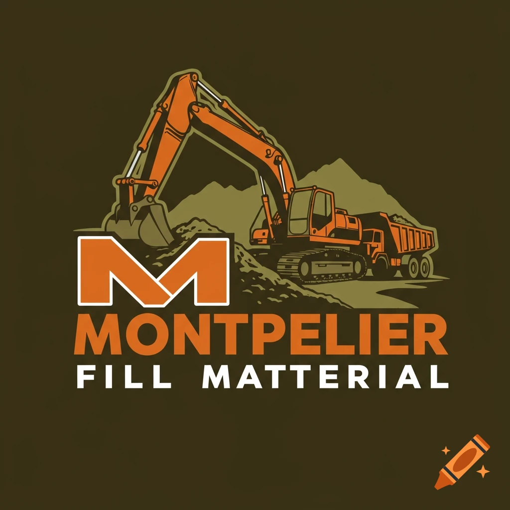 Fill Material Vector Image Montpelier Fill Material logo with excavator and dump truck on Craiyon