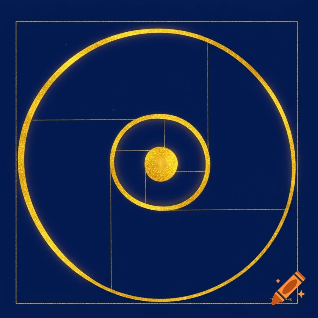 Golden ratio spiral and grid on a blue background.