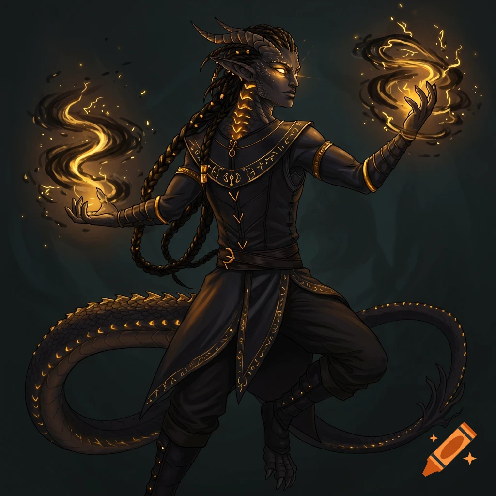 A draconic sorcerer casts gold-colored spells