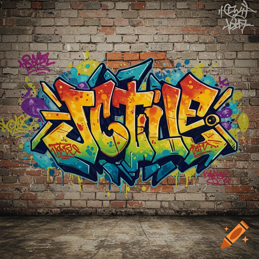 Colorful graffiti art spelling JC TILE on a brick wall