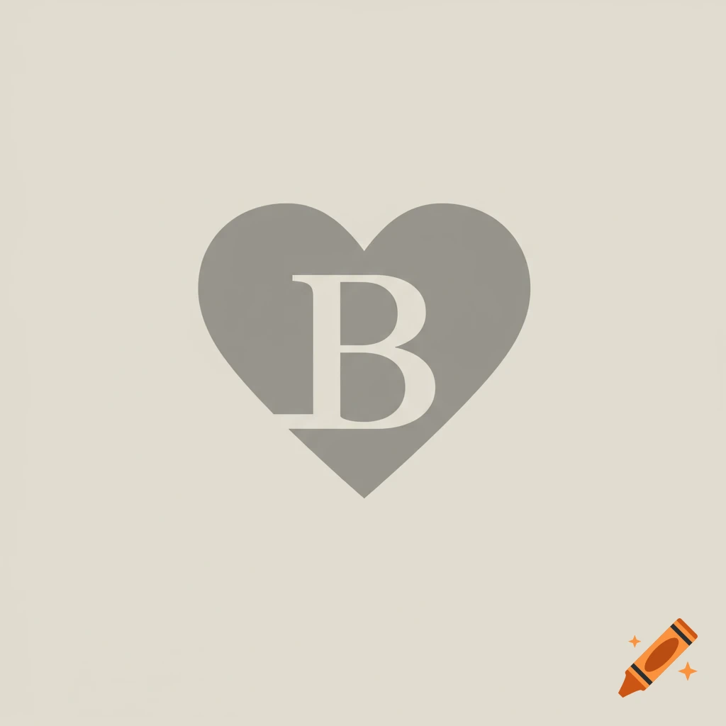 Grey heart with a white letter B inside