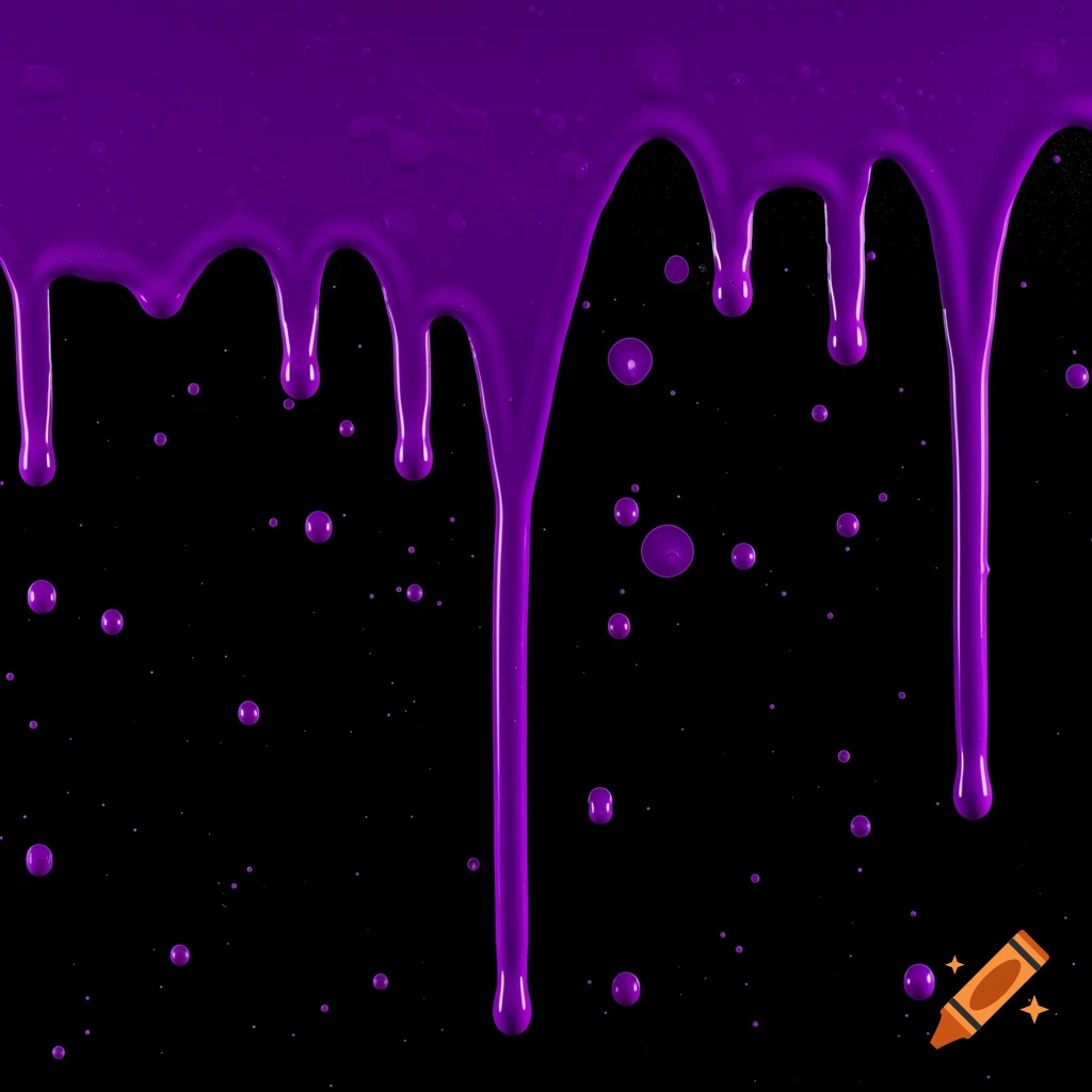 Purple paint drips and drops on a black background.