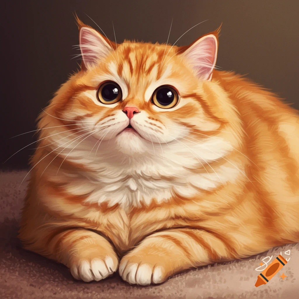 A fluffy orange tabby cat with big eyes.