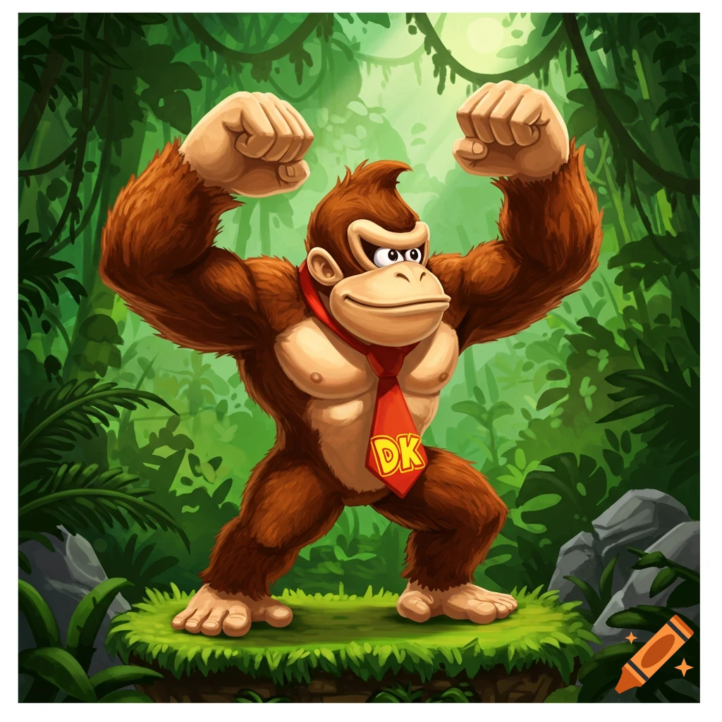 Donkey Kong flexing in a jungle