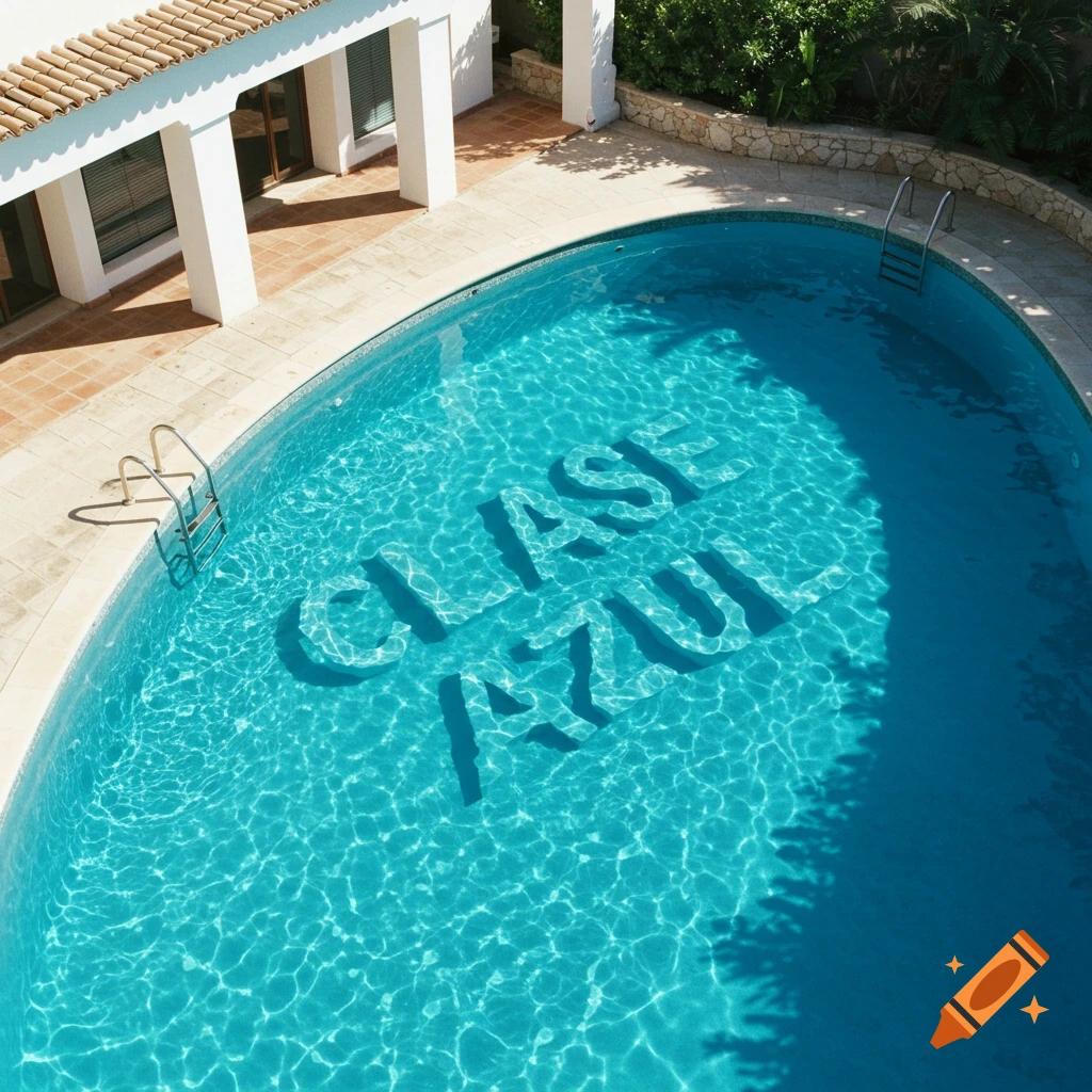 High angle view of a swimming pool with the text 'CLASE AZUL' visible in the water.