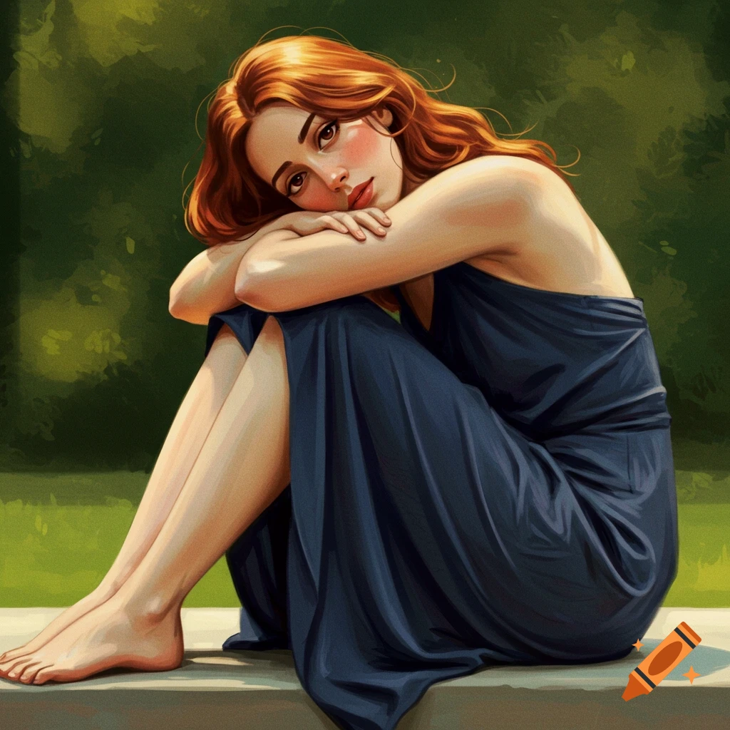 A seated woman leaning forward with her head on her arms.