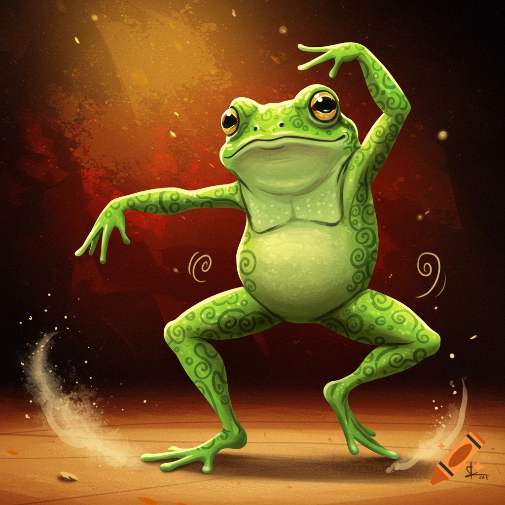 A green frog dancing flamenco