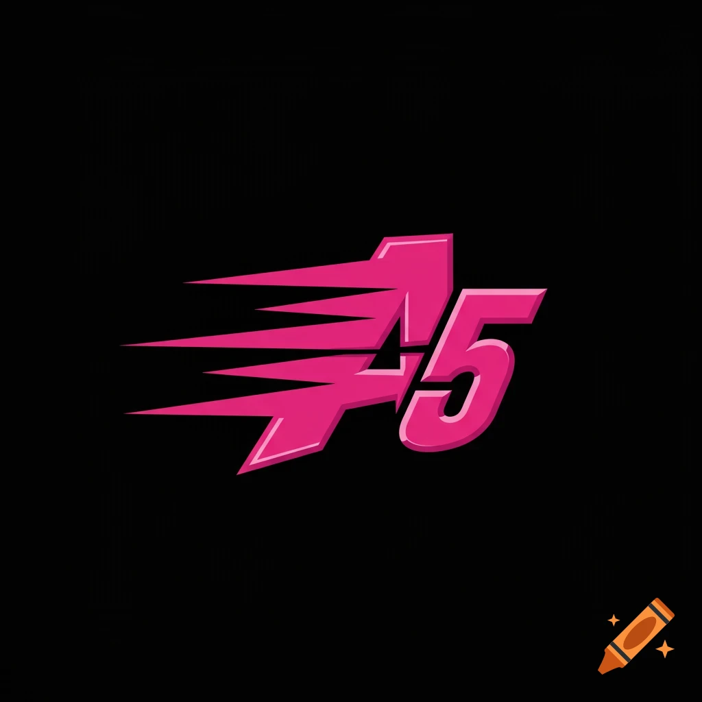 Hot pink stylized A and 5 with speed lines on black background