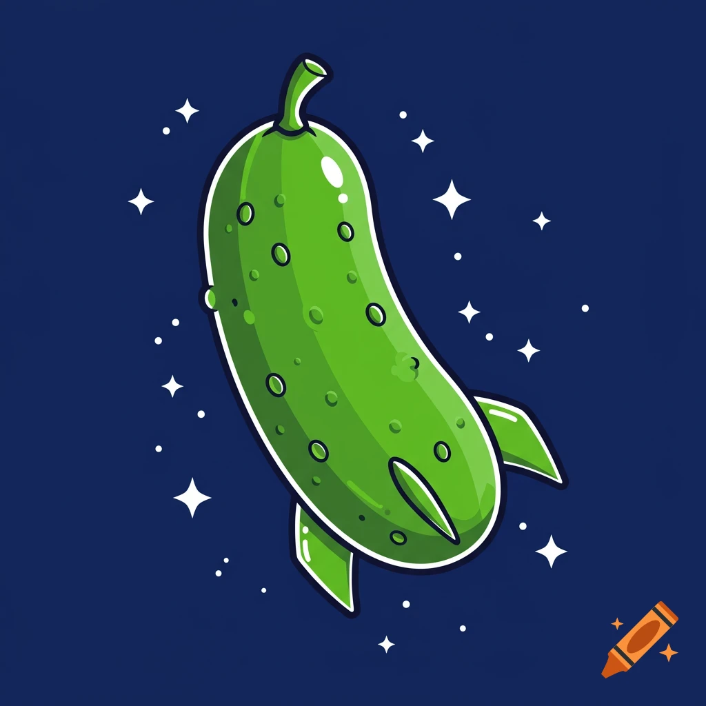 Cartoon pickle rocket ship flying in space with stars