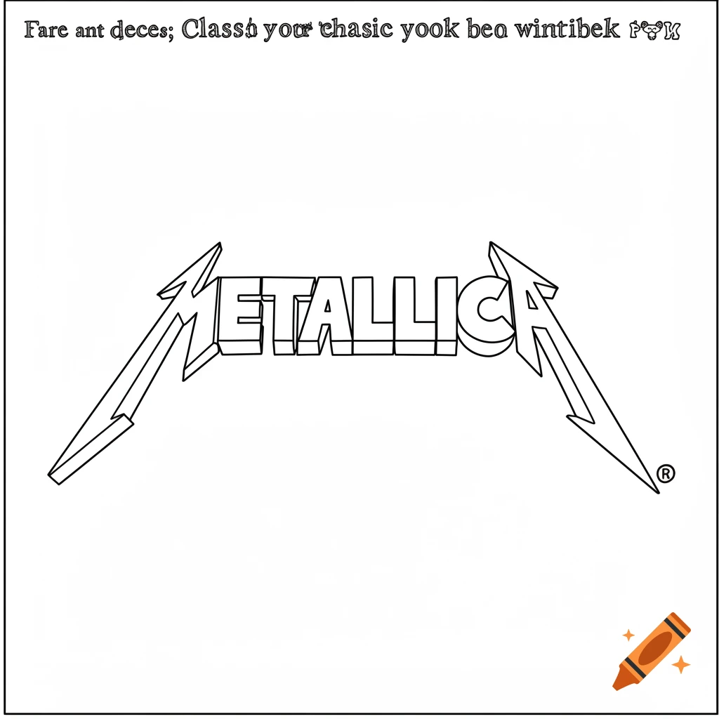 Black and white coloring page featuring the Metallica logo and gibberish text at the top.