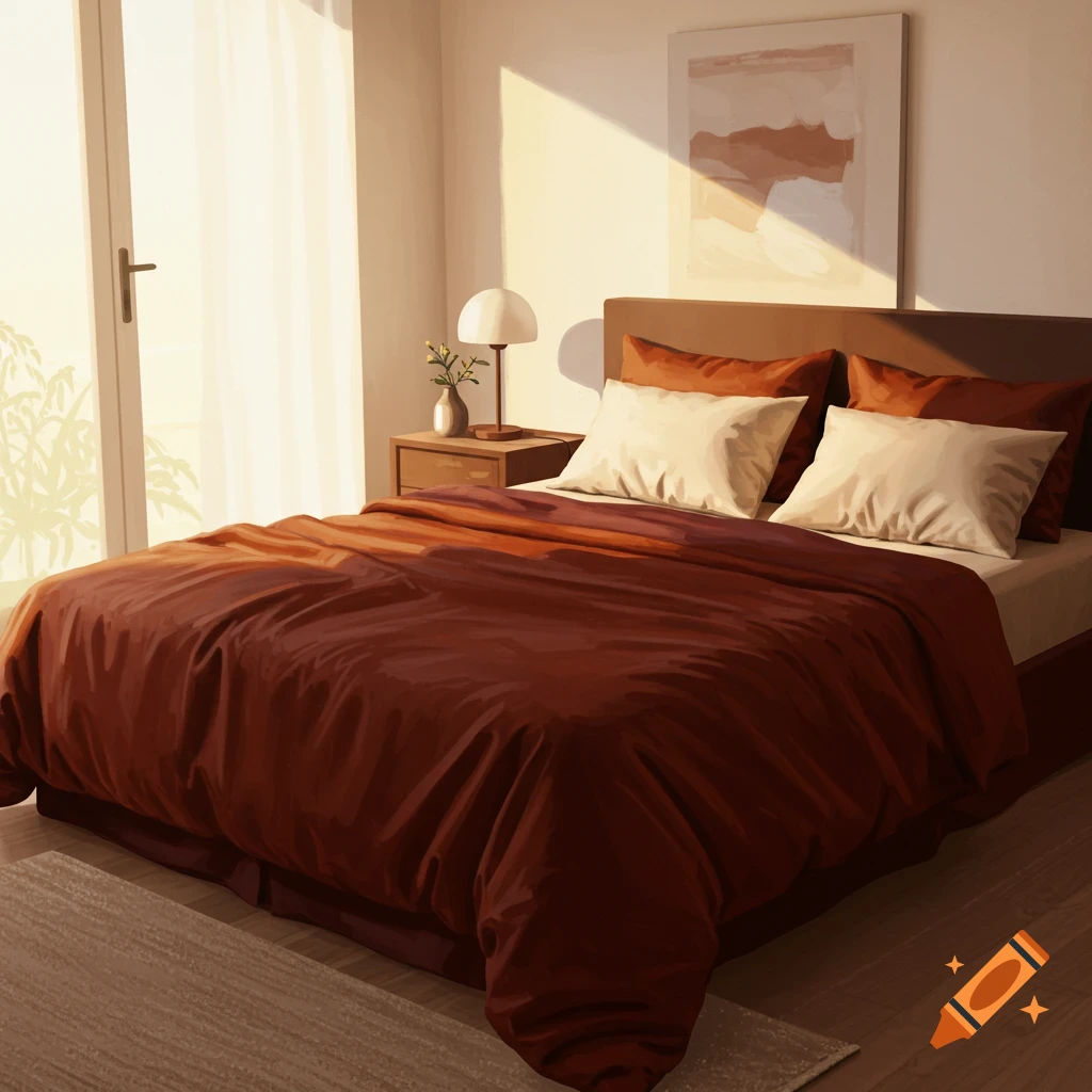 A bedroom with a bed and sunlit window