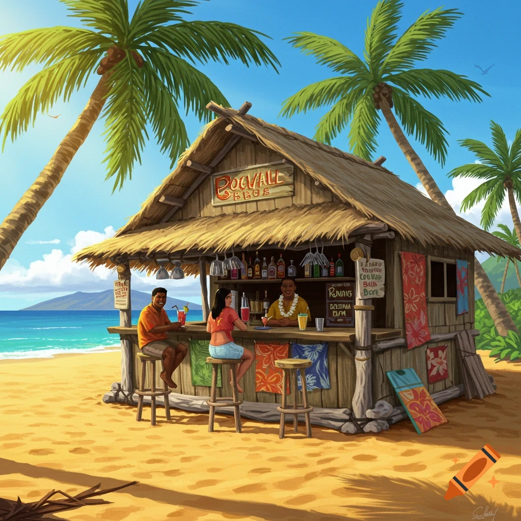 A beach bar on Maui with customers