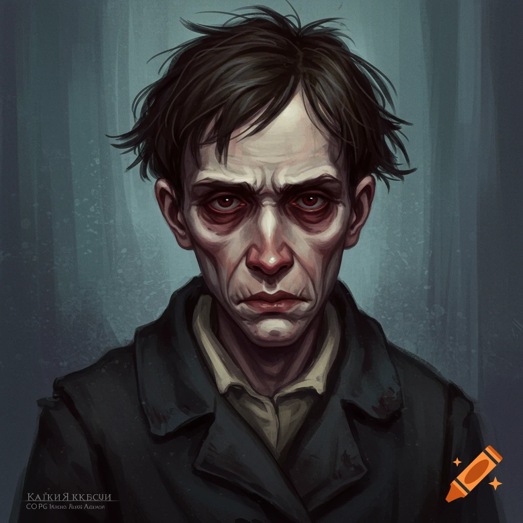 Portrait of a gaunt, troubled man