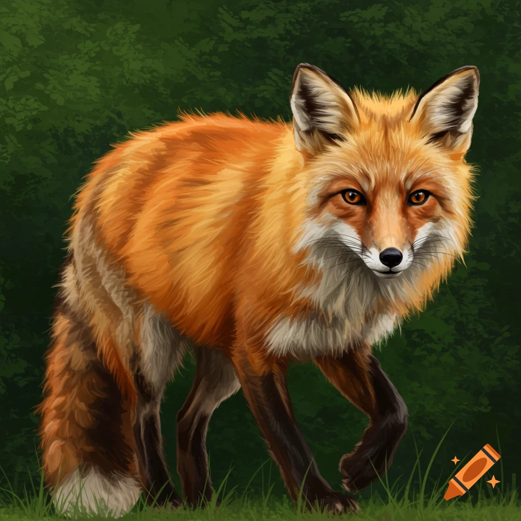 A red fox stands in the grass.