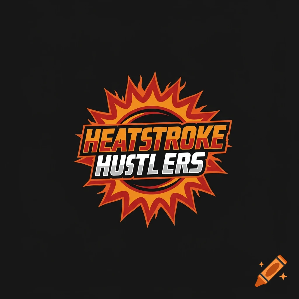 Logo for Heatstroke Hustlers with orange and red fiery sun graphic.
