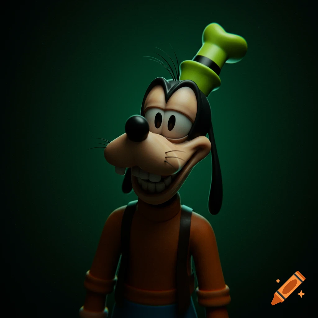 A creepy 3D render of Goofy.