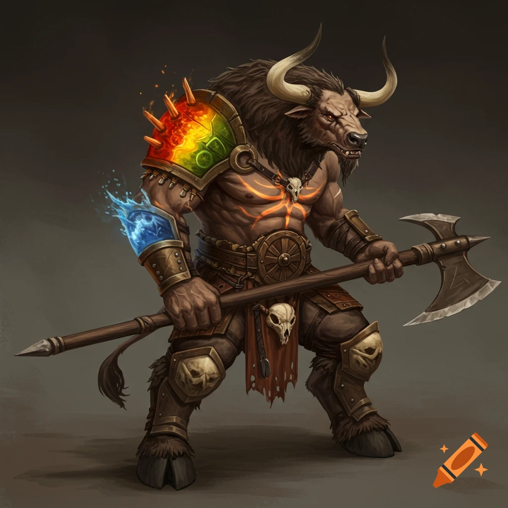 An armored minotaur wielding a battle axe.