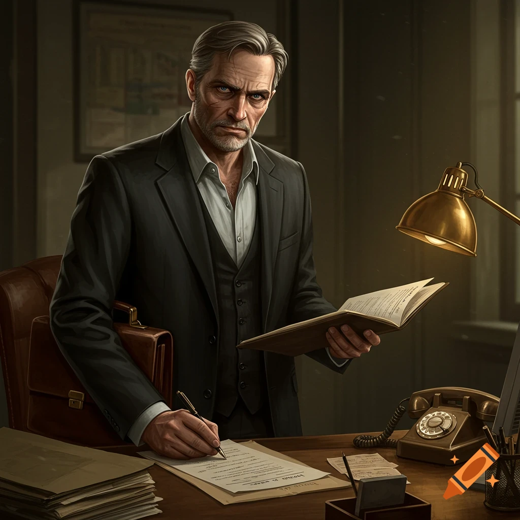 A man in a suit is signing papers at a desk.