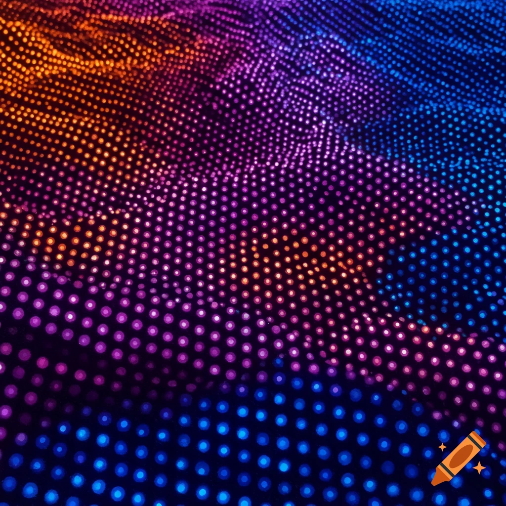 Abstract pattern of glowing orange, purple, and blue dots