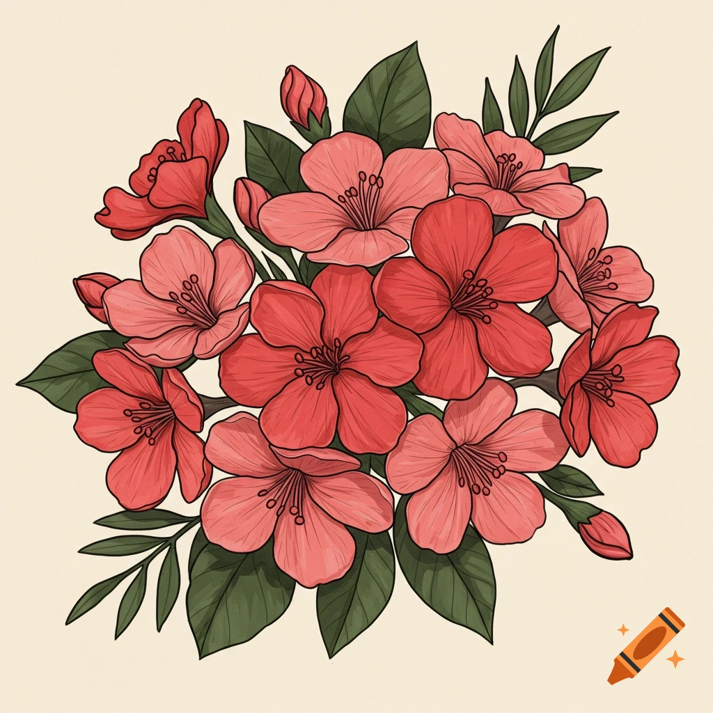 A tattoo-style sketch of red flowers and leaves.
