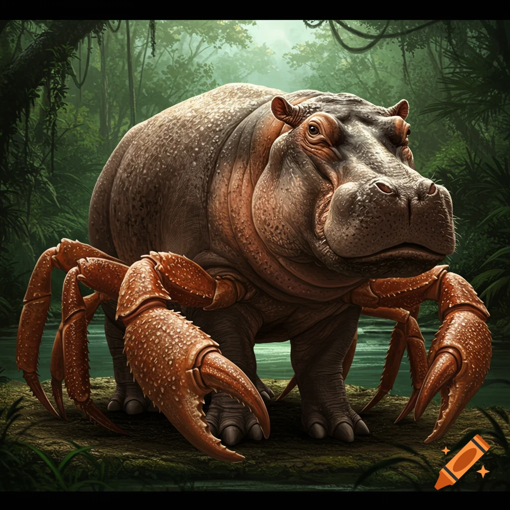 A hippo crab hybrid in a jungle