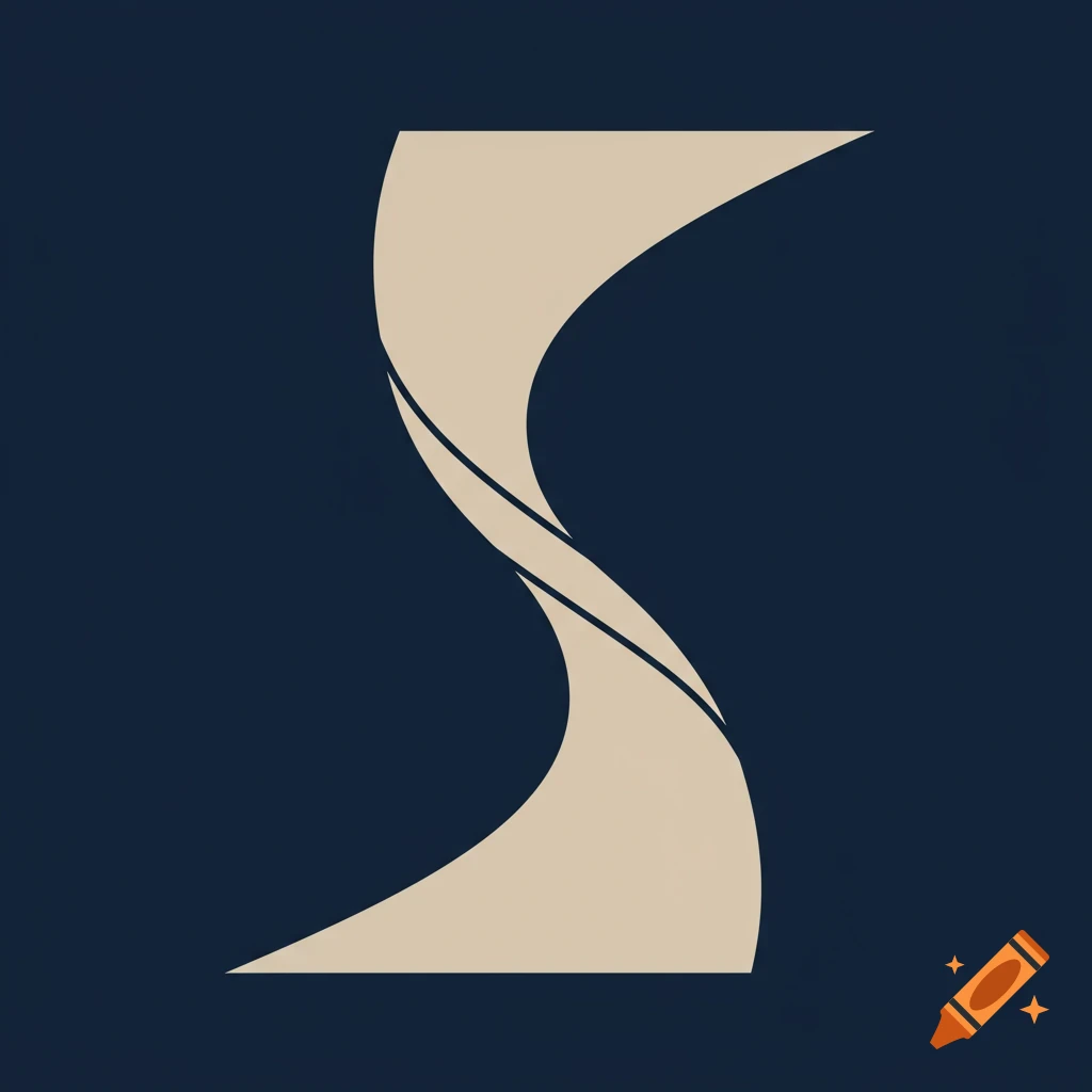 A beige abstract shape resembling a curved pathway or hourglass against a dark blue background.