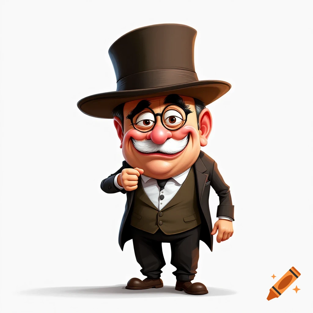 A cartoon character resembling Peter Lorre as the Pringles mascot wearing a suit and top hat.